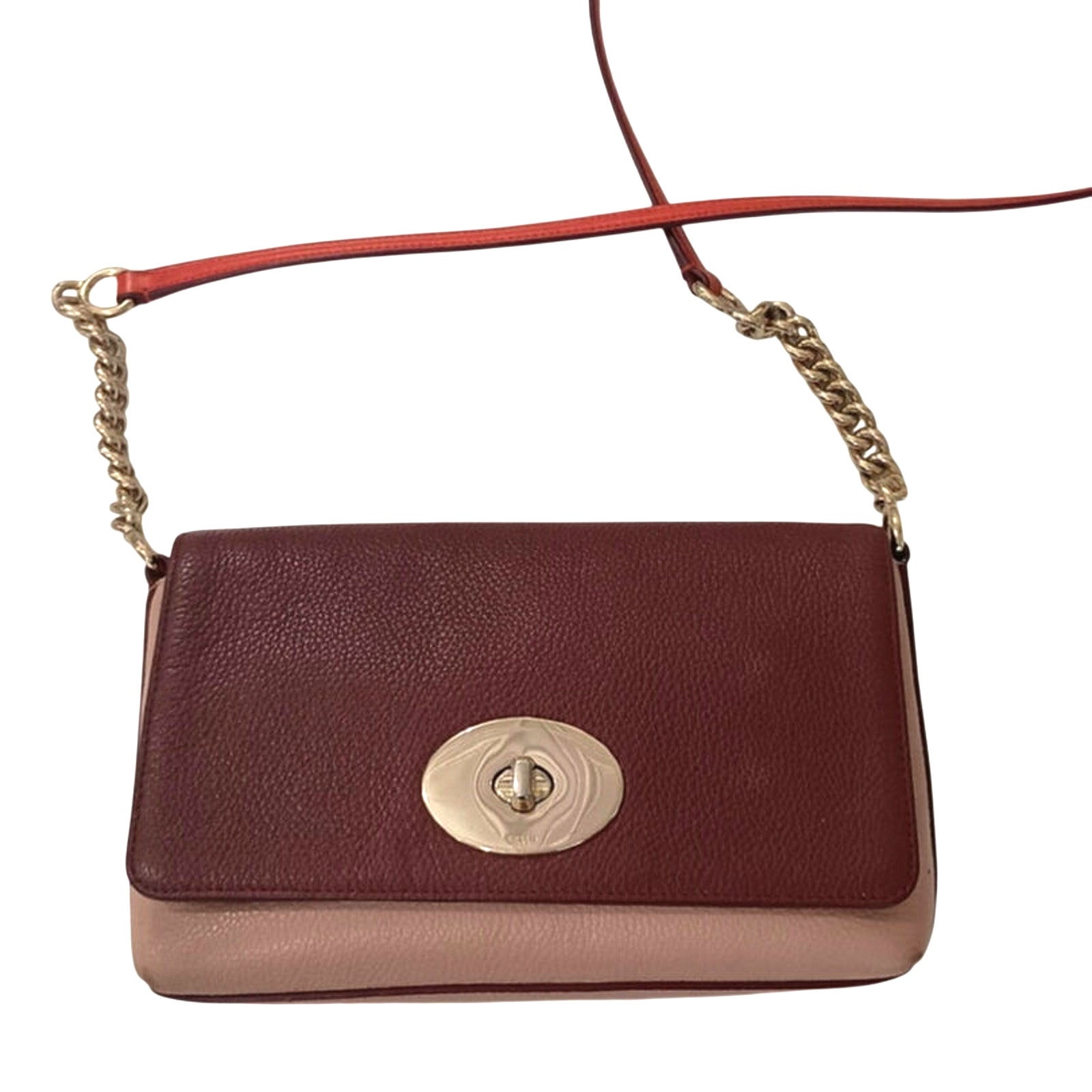 Coach Leather Burgundy Wine Turnkey Flap Crossbody Golden Chain Strap 9.5x6.5in